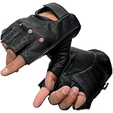 Milwaukee Leather SH195 Men's Black Leather Perforated Gel Padded Palm Fingerless Motorcycle Hand Gloves W/ ‘Open Knuckle’