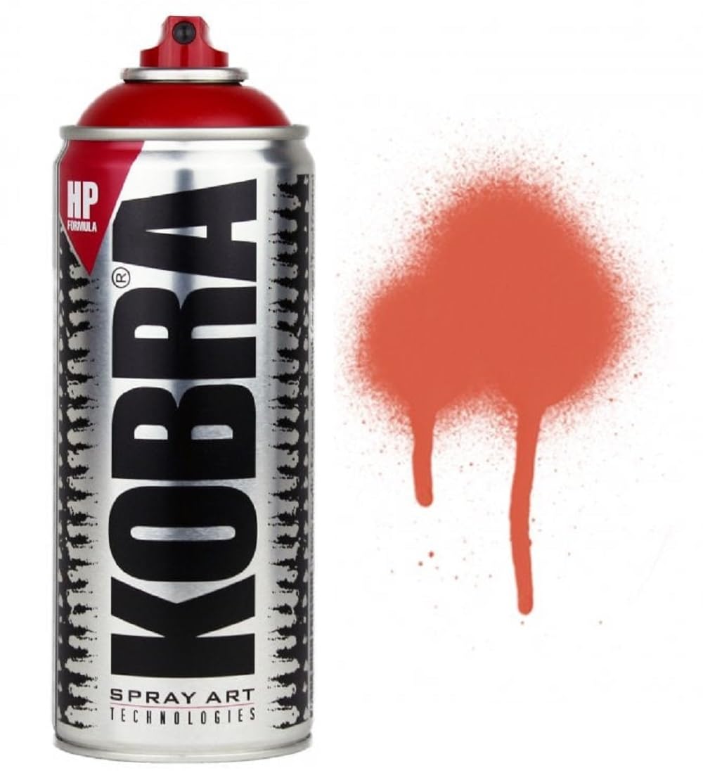 KOBRA HP High Pressure Spray Paint 400ml Can – Professional Grade 100% Acrylic Formula with Matte Finish for Graffiti, Street Art, Crafts & Multi-Surface Use (250 Red Orange)