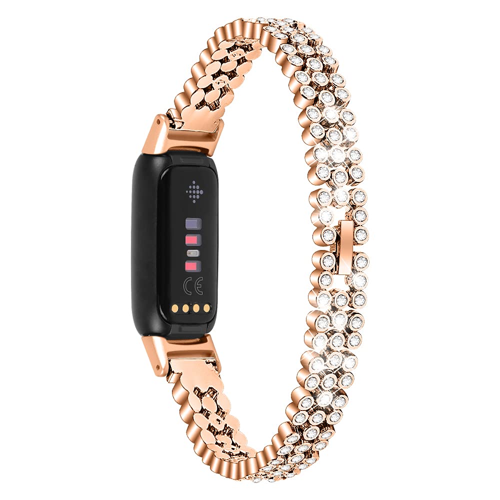 Chofit Replacement Band Compatible with Fitbit Luxe Strap, Metal Stainless Steel Bracelet Rhinestone Bling Bling Band for Luxe Activity Tracker (Rosegold)