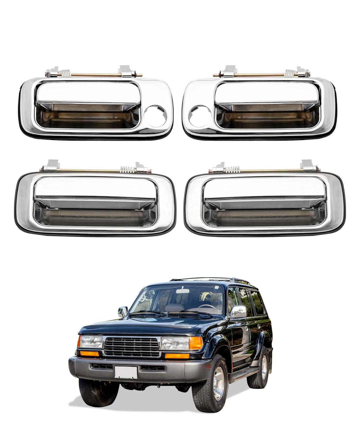 Photo 1 of Chrome Exterior Door Handle Set (4PCS), Compatible with 1990-1998 Toyota Land Cruiser 80 Series / Lexus LX 450, Outer Front & Rear Left Driver & Right Passenger w/ key hole, OE# 6921060010 6922060010