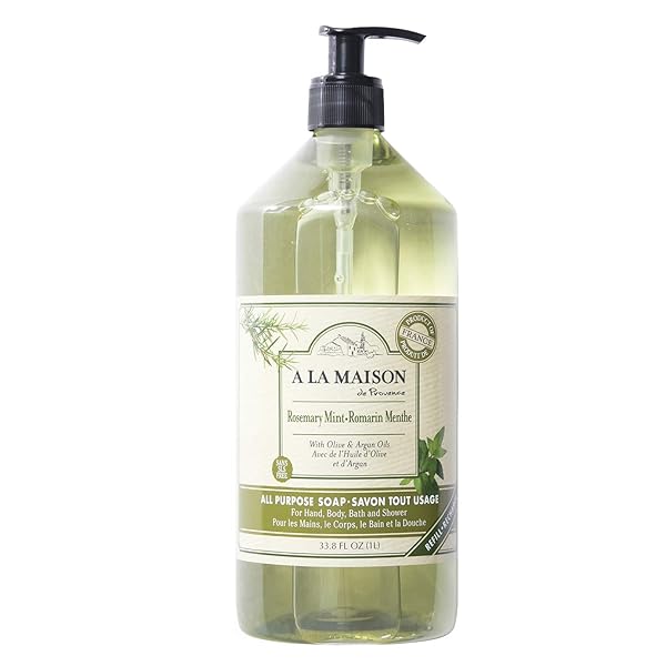 A LA MAISON FRENCH LIQUID HAND SOAP, ROSEMARY MINT – NATURAL HAND WASH MADE WITH ESSENTIAL OILS – BIODEGRADABLE, PLANT-BASED, VEGAN, CRUELTY-FREE, ALCOHOL & PARABEN FREE (33.8 OZ, 1 PACK)