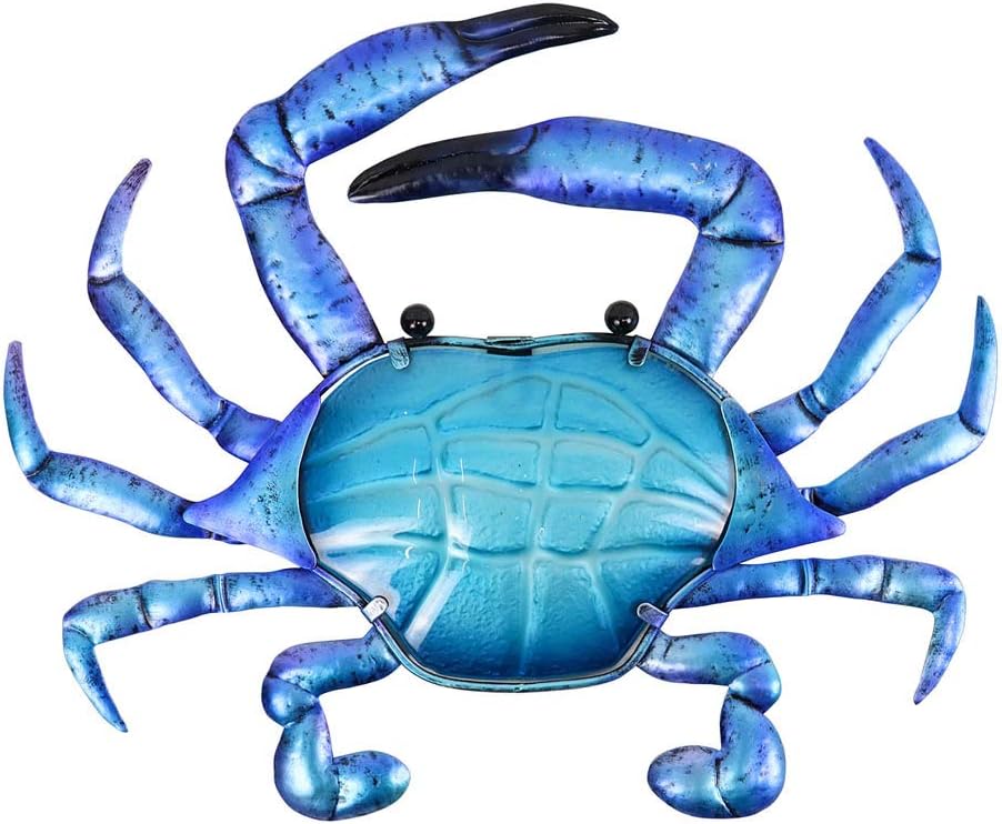 Liffy Metal Crab Wall Art Outdoor Nautical Decor Ocean Hanging Portunid Glass Sculpture for Pool or Bathroom
