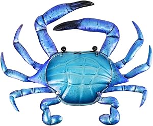 Liffy Metal Crab Wall Art Outdoor Nautical Decor Ocean Hanging Portunid Glass Sculpture for Pool or Bathroom
