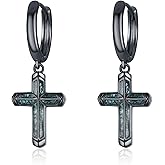 Cross Earrings 925 Sterling Silver Small Black/Silver Huggie Hoops Dangle Earrings Christian Jewelry Gifts for Women Men