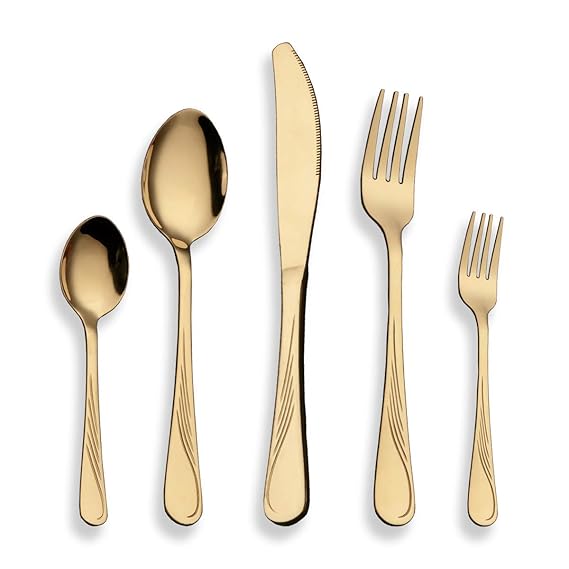 BERGLANDER Edelstahl Besteck Set 30 Stück mit Titan Goldene vergoldet, Golden Farbe Besteck Set, Besteck, Besteck Set Service