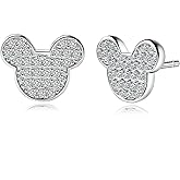 Mouse Stud Earrings for Women White Gold Plated S925 Sterling Silver Sparkling CZ Mouse Design Cute Dainty Animal Jewelry for Daughter Mom Wife Girlfriend Birthday Party