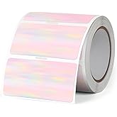 FINDAT 2X1 Inch Thermal Labels Holographic Rectangle Vinyl Stickers Self-Adhesive Waterproof Square Direct Thermal Printer Label for Gift DIY Logo Design 300 PCS