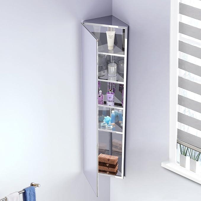 Ruication Corner Mirror Stainless Steel Modern Bathroom Storage Unit With 5 Shelves