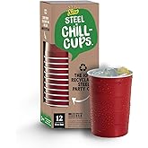 Steel Chill Cups 16 oz. Party Cups, Perfect for Cold Drinks, Sturdy & Durable, Disposable and 100% Recyclable, Made in USA, Red, 12 Count