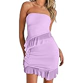 CSDAJIO Women's Asymmetrical Ruffle Hem Strapless Tube Top and Skirt Matching Set Summer 2 Pieces Outfits