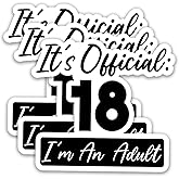 (3Pcs) Funny Happy 18th Birthday Stickers – It's Official: 18 I'm an Adult - Cheers to 18 Years Waterproof Vinyl Decals for Water Bottles, Scrapbooks, Journals, 3 x 2.7 inch