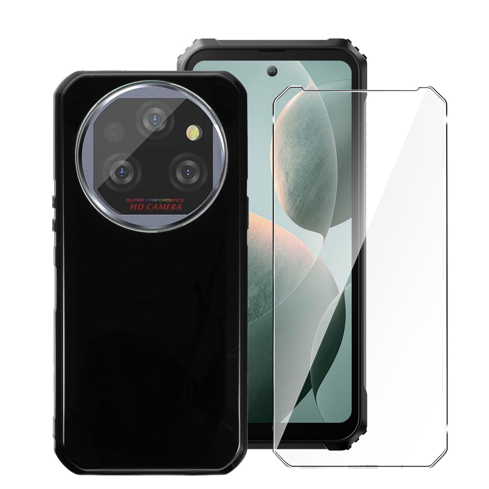 LYZXMY Case for Oukitel WP39 + 1 x Tempered Film Glass Screen Protector - Black Silicone Soft TPU Cover Shell for Oukitel WP39 (6.6")