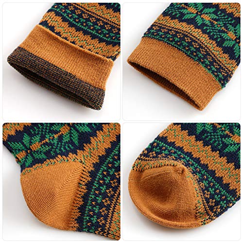 Gonii Pairs Womens Comfy Wool Cotton Socks Vintage Warm and Cozy Knit Crew Socks for All Seasons Casual Socks (1pair-Tan+Green, Shoe Size 9-12)