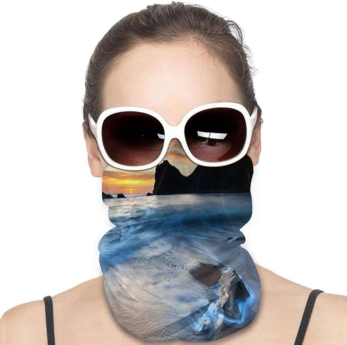 Variety Head Scarf Beautiful Coastal Landscape At Sunset Rocks Sea Beach Multifunctional