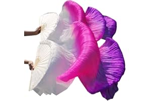 TMZAQH Women 1 Pair (Left+Right) Silk Belly Dance Fans Veil Belly Dancing Long Folding Fans Length 180 cm * 90 cm