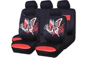CAR PASS Red Leather & Gaberdine Butterfly Inspiration Car Seat Covers, Universal Car Seat Covers Full Set with Airbag Compatiable, Fit for Vehicles,Cars,Suvs,Vans (Black and Red)
