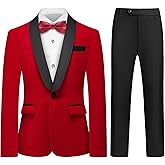 Lamgool Boys Velvet Tuxedo Suit 4 Piece Slim Fit Kids Formal Outfit Set with Blazer Dress Shirt Pant Bow Tie for Wedding