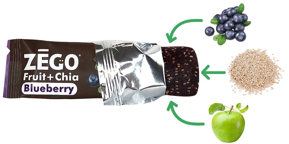ZEGO Just Fruit + Chia Bars, Blueberry [Non GMO, Vegan, Gluten Free, Low Glycemic] (Pack of 12)