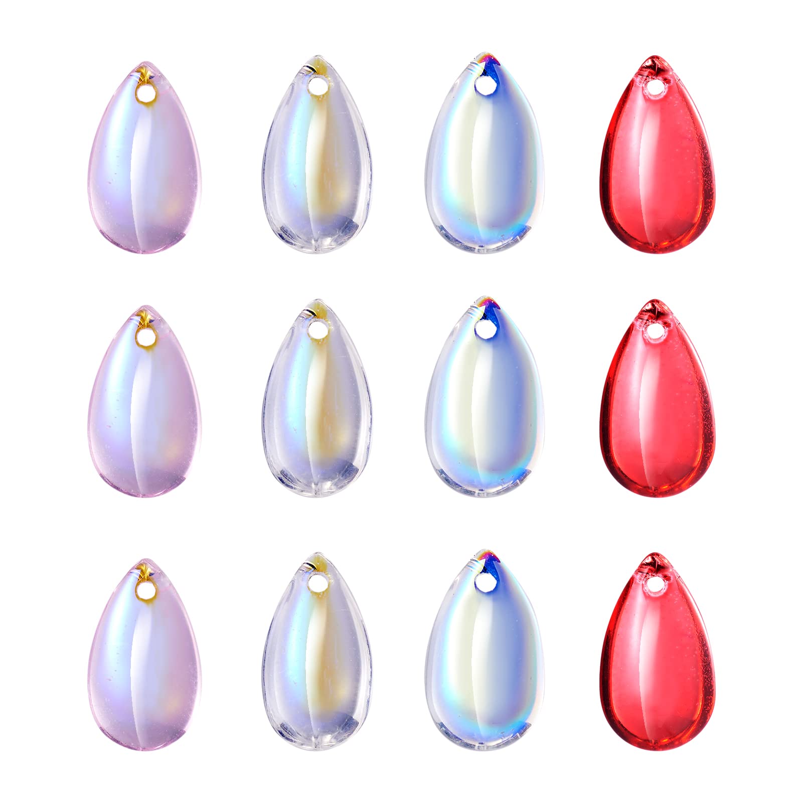 Beadthoven 100pcs Teartrop Glass Beads Charms Colorful Transparent Water Drop Loose Pony Beads Pendants for Necklaces Earrings Jewelry Making Chandelier Decor Hole: 1.2mm