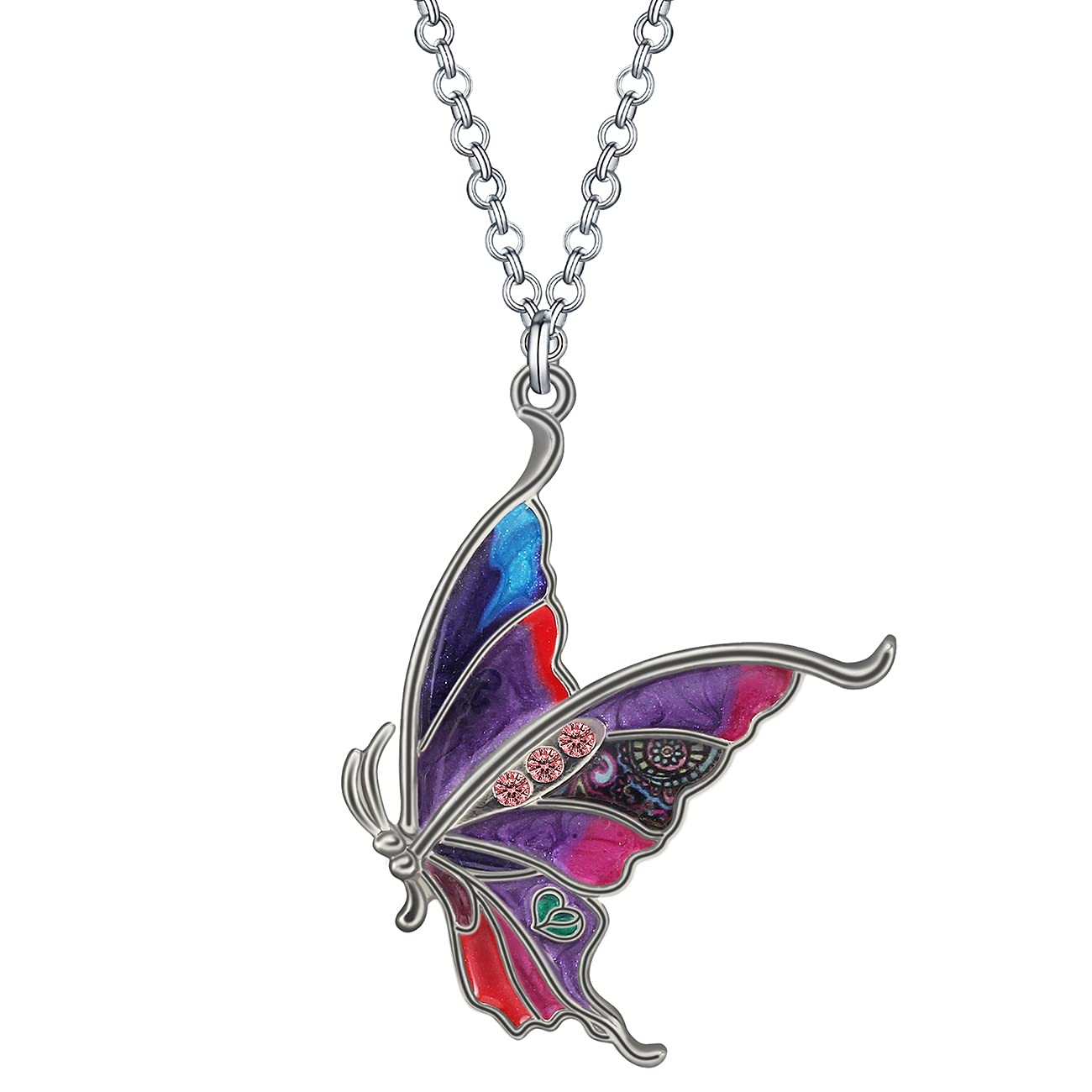 WEVENI Alloy Rhinestone Butterfly Necklace for Women Girls Insect Pendant Enamel Charm Crystal Jewelry Gifts (Violet)