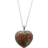 Gempires Unakite Heart Dainty Love Pendant Necklaces Dainty Chain Necklace For Women Gemstone Handmade Jewelry 18 Inch Silver Plated Adjustable Chain