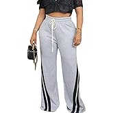 Cheroma Wonen's Wide Leg Sweatpants Women Striped Drawstring Hight Waisted Baggy Jogger Track Trousers