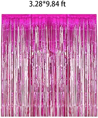 2packs 3.28X9.84ft Metallic Foil Fringe Shiny Curtains for Party Birthday,Event Decorations Door Window Tinsel (red rose)