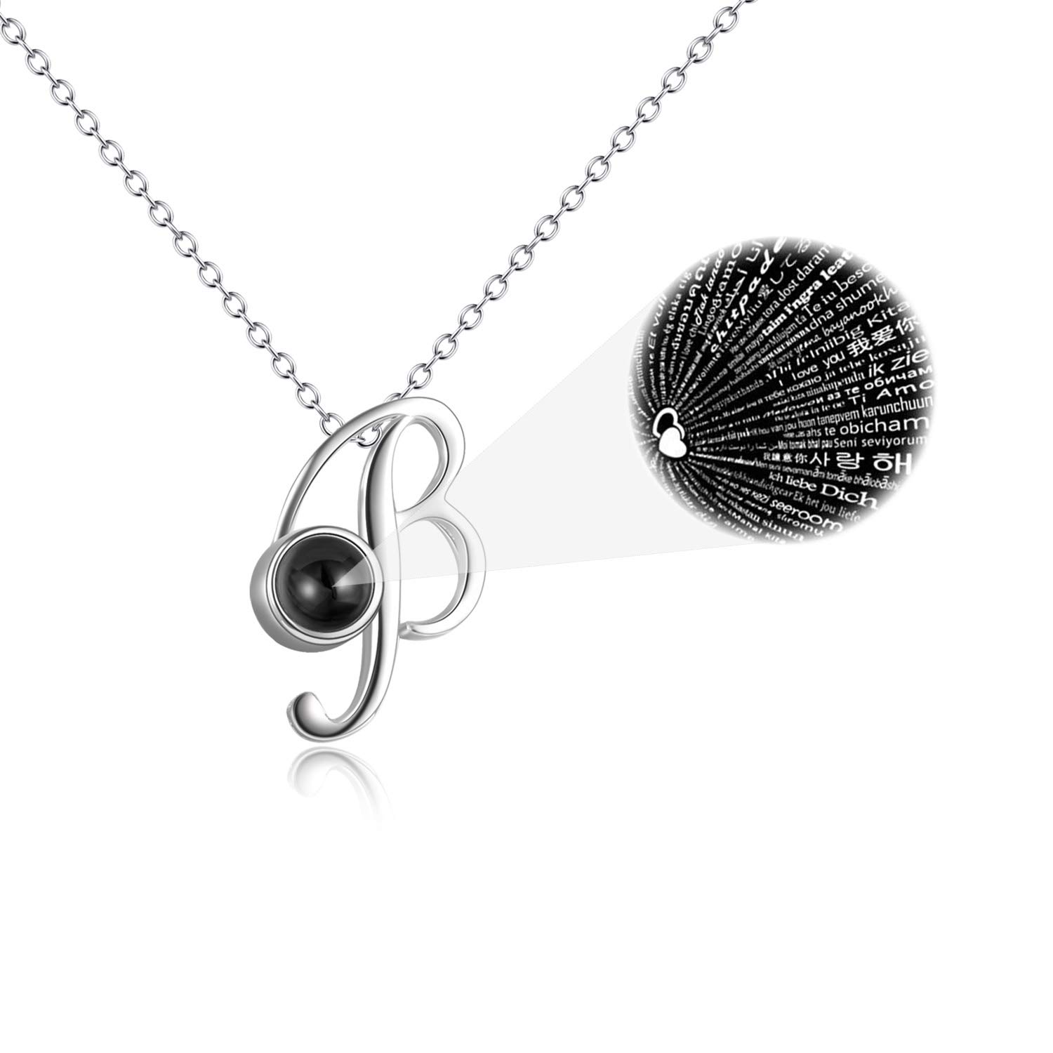 WINNICACA 100 Languages I Love You Necklace Initial Letter B Sterling Silver Pendant For Women Gifts — image 1