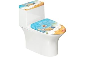 Flashideas Beach Starfish Toilet Seat and Tank Lid Cover Set Teal, Reusable Toilet Tank Lid Cover Fabric Elastic Toilet Seat Lid Cover Universal Fit Elongated Oval Round Lid