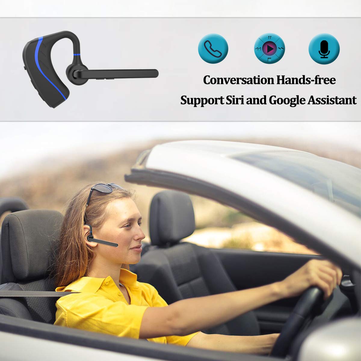 Bluetooth Headset Wireless Earpiece - Ultralight Wireless Bluetooth headset in Earbuds V4.1 w/Mic Noise Cancelling for Business/Office/Driving, Compatible with iPhone, Android Smartphones (Blue)