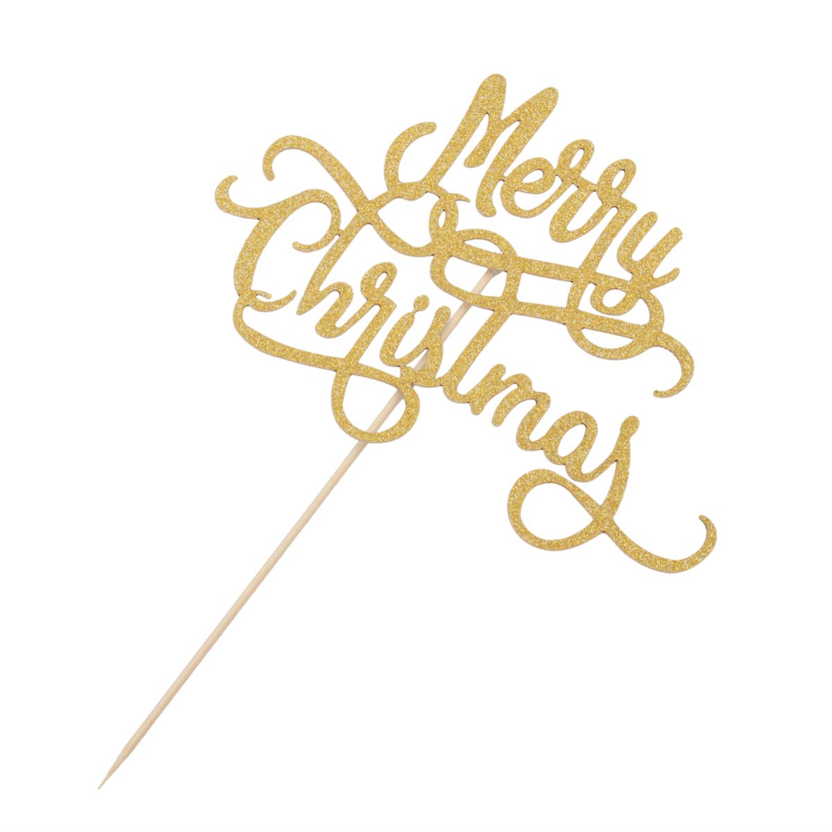 6Pcs Christmas Cupcake Topper Gold Glitter Merry Christmas Cake Picks Xmas Cake Toothpick Flags Dessert Fruit Picks for Holiday Party Decorations Supplies