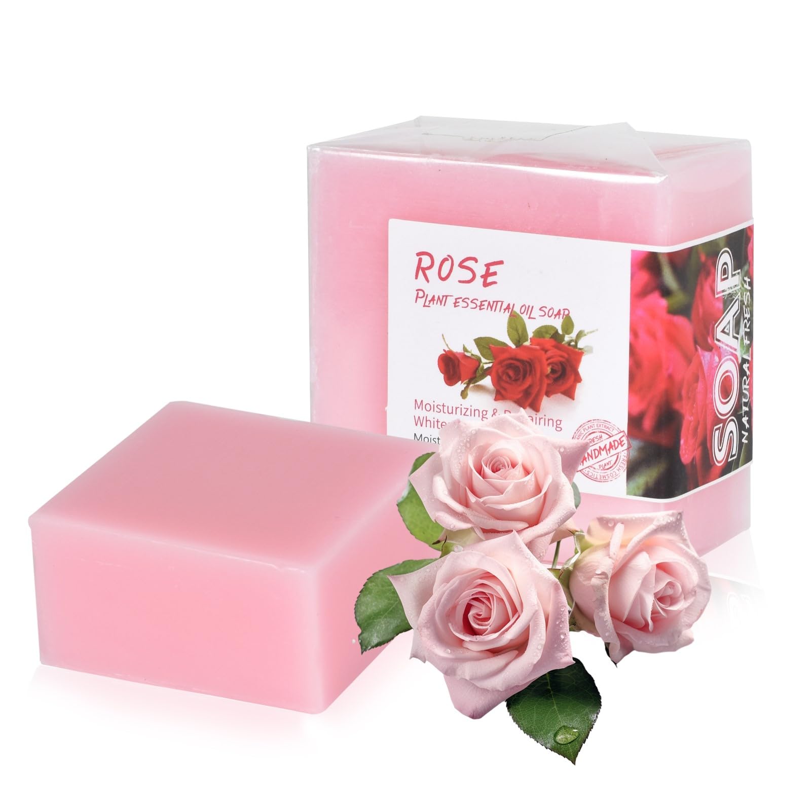 2 PCS Rose Soap Bar, Natural Handmade, Organic Soap Bar 100g, Solid Soaps for Skin Hair Body Face Cleansing Bath Shower Wash