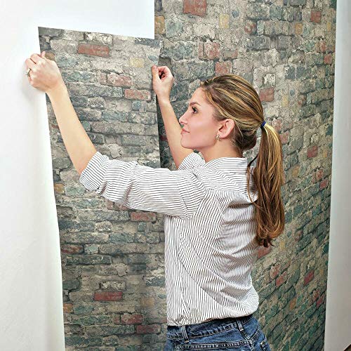 RoomMates RMK11080WP Teal Brick Alley Peel and Stick Wallpaper 20.5" x