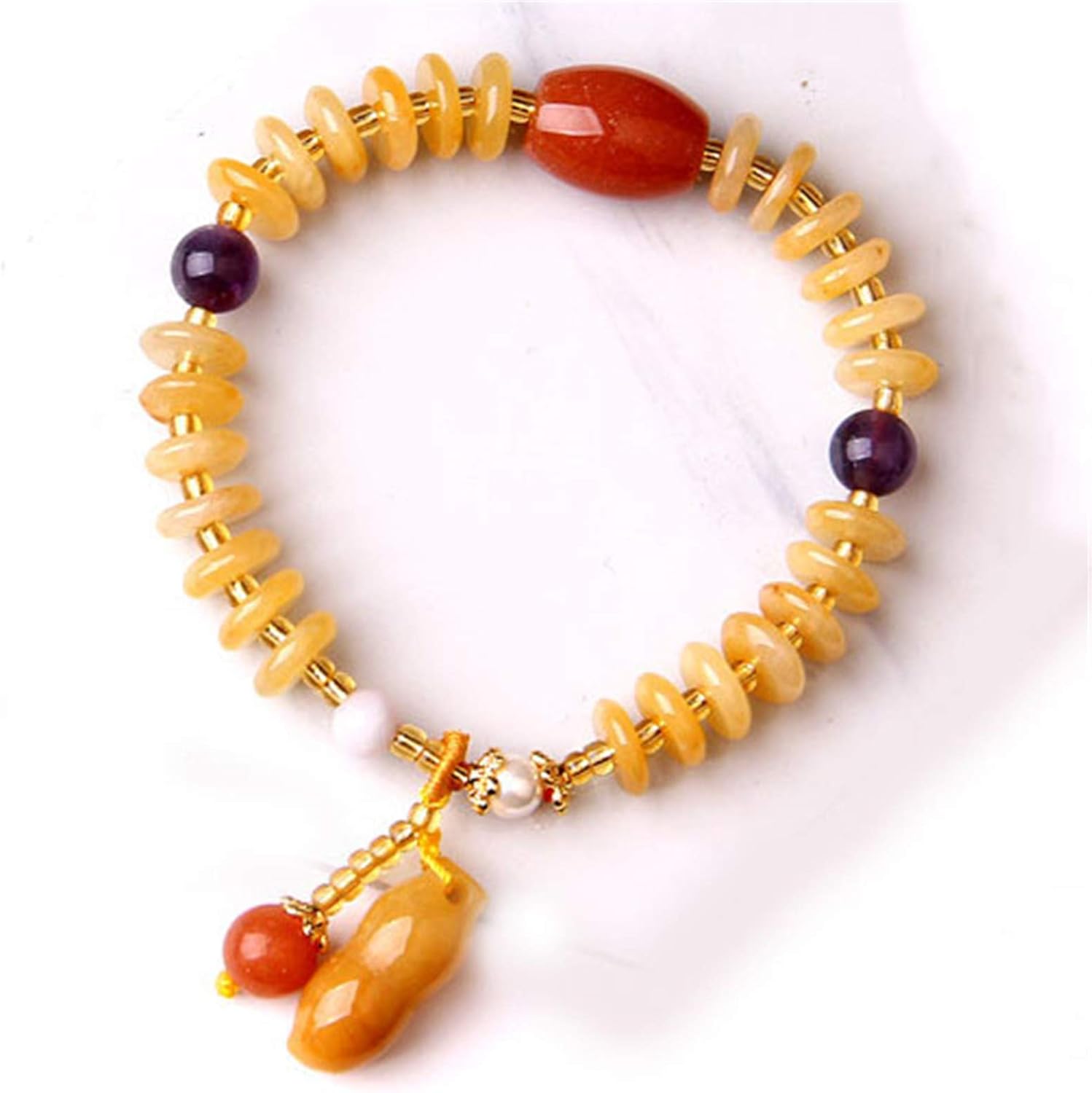 Luck Bracelet,Natural Yellow Dragon Jade Quartzite Stretch Bracelet