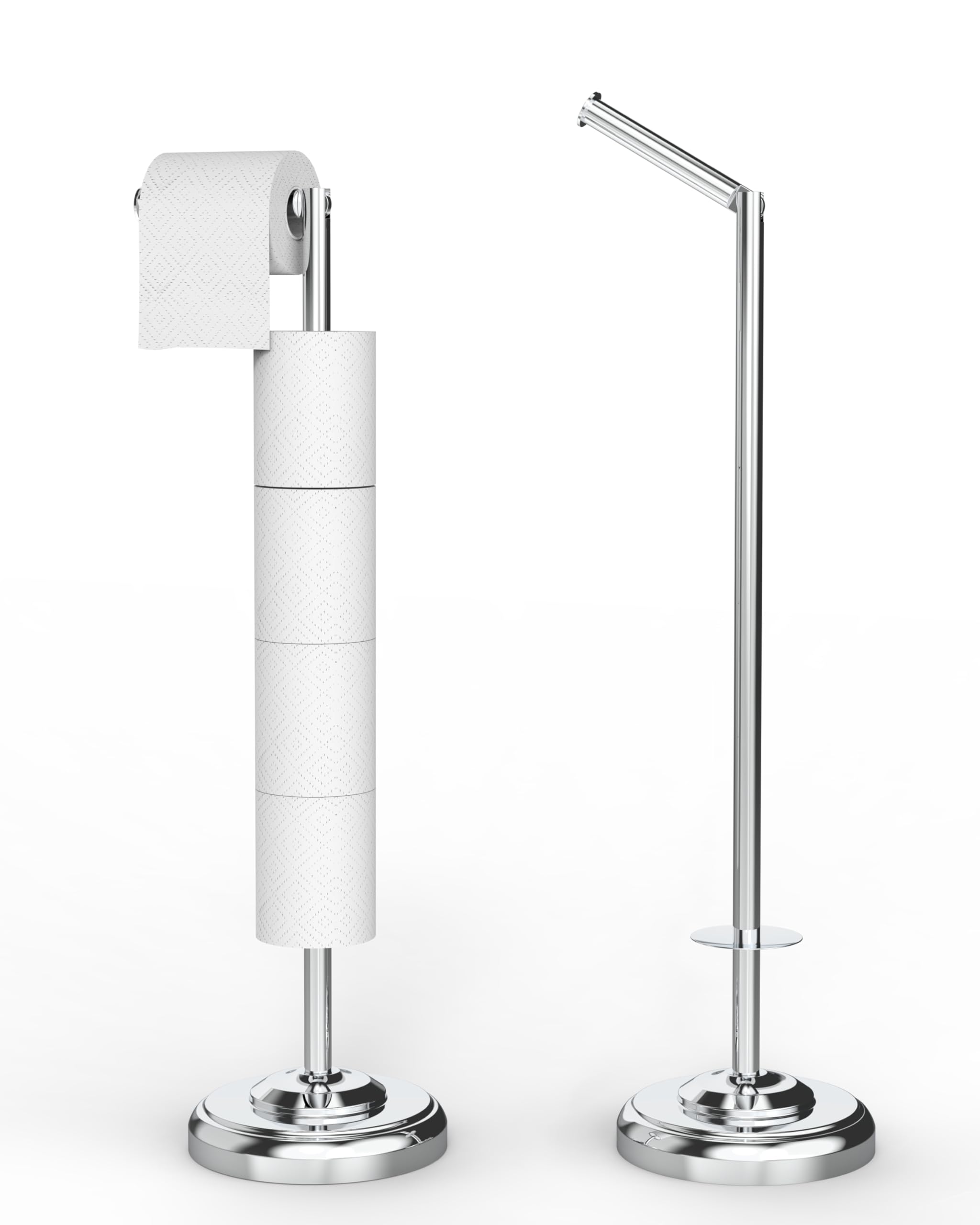 WZRUA Toiler Roll Holder Free Standing with tissus Dispenser, Chrome 304 Stainless Steel Toilet Paper Holder Stand, Bathroom Toilet Paper Storage Holds 4-5 Rolls