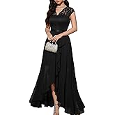 Bbonlinedress Women's V-Neck Dress for Women Wedding Guest Hi-Lo Floral Lace Prom Cocktail Party Formal Bridesmaid Dress