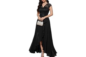 Bbonlinedress Women's V-Neck Dress for Women Wedding Guest Hi-Lo Floral Lace Prom Cocktail Party Formal Bridesmaid Dress