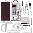 Compass for Geometry Drafting Tools 16 pcs Geometry Set Metal Rulers and Compasses for Architecture and Students Geometry Set for School Protractor and Compass Ruler Set and Geometry Compass W.8.5oz