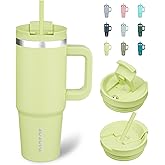 BJPKPK Tumbler With Handle And Straw 30oz Insulated Tumbler Cups With Lid Stainless Steel Travel Coffee Mug,Macaron Green