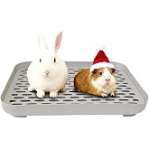 kathson Rabbit Litter Box, Bunny Potty Trainer Tray Guinea Pig Litter Box with Grid, Small Animal Toilet for Bunny Guinea Pigs Ferret Cats Chinchilla (Grey, Large)
