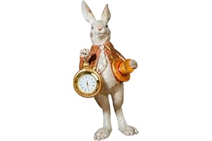 Hand Painted Easter Decorations Rabbits Wearing Top Cap and Carrying Clock Resin Ornament Easter Party Supplies Unique Formal