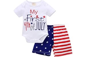 OBEEII My First 4th of July Newborn Baby Boy Outfits American Flag Summer Romper Pants Independence Day 2PCS Set