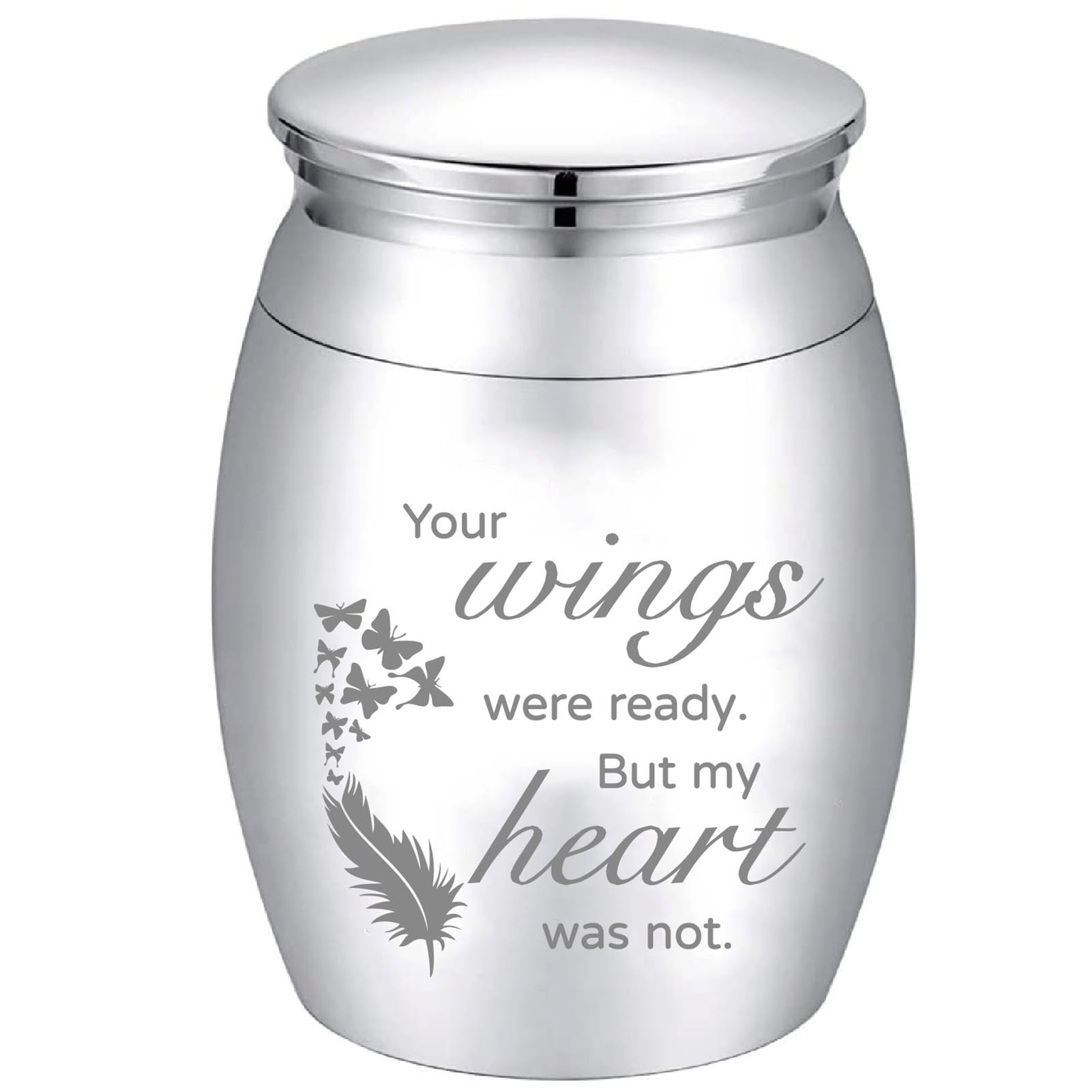 CREATCABIN Mini Cremation Urn Small Keepsake Urns Ashes Alloy Kit Metal Sharing Funeral Urn Memorials Miniatur Container Remains for Female Male Human Pets Feather 1.6 x 1.2 Inch(Silver)