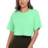 HeyNuts Pima Cotton Short Sleeve Workout Cropped Tops for Women Crew Neck Casual Basic Athletic Crop T-Shirt