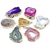 LHJ 5 Pcs Natural Stone Pendants Random Irregular Shape Healing Geode Agate Charms for Jewelry Making Necklace Gift