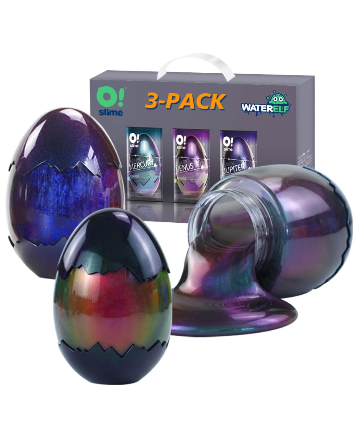 WATERELF 3Pcs Galaxy Slime Kit for Kids & Adults - Perfect for Party Favors, Stress Relief Slime, Fidget Sensory Therapy Toys for Boys & Girls 420ml x 3, Galaxy Theme - Purple- Green/Blue/Purple