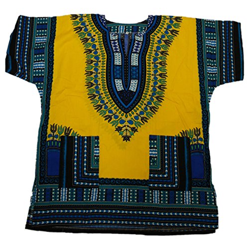 Villas Thailand Traditional Print Unisex Dashiki Top Shirt (Light Yellow)