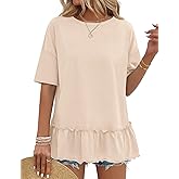 MEROKEETY Women's 2026 Summer Peplum Tops Oversized Blouse Casual Short Sleeve Crew Neck Ruffle Tunic T Shirts