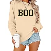 PICKID Halloween Sweatshirt for Women Cute BOO Graphic Shirt Crewneck Embroidered Ghost Pullover Sweater Tops