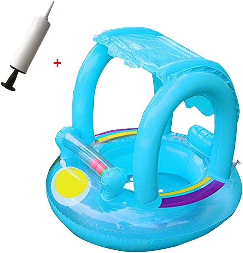 Xueliee Baby Swimming Pool Float Boat Trainer Seat Inflatable Swim Rings with Sunshade and Air Pump Safty for Age 6-36 Months Toddler Children(Red Baby Float+inflator)